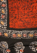 Orange And Black Batik Printed Cotton Saree - Taashi