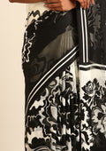 Black And White Abstract Printed Chiffon Saree - Taashi