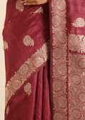 Maroon Floral Butta Pattern Tussar Saree - Taashi