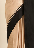 Beige Black Temple Bordered Digital Printed Tussar Saree - Taashi