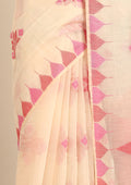 Beige Kasuti Pattern Woven Tussar saree - Taashi