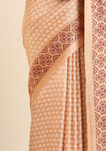 Pastel Brown Butti Printed Art Tussar Matka Silk Saree - Taashi