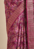 Magenta A/O Floral Printed Tussar Saree - Taashi