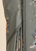 Grey Floral Digital Printed Crepe Saree - Taashi