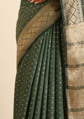 Dark Green Traditional Zari Butta Woven Tussar Saree - Taashi