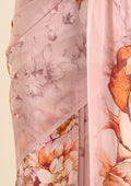 Pastel Pink Watercolor Floral Printed Georgette Saree - Taashi