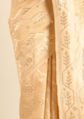 Beige Geometric Floral Woven Tussar Saree - Taashi