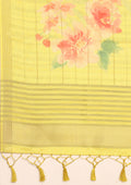 Yellow Floral Printed Zari Woven Tussar Saree - Taashi