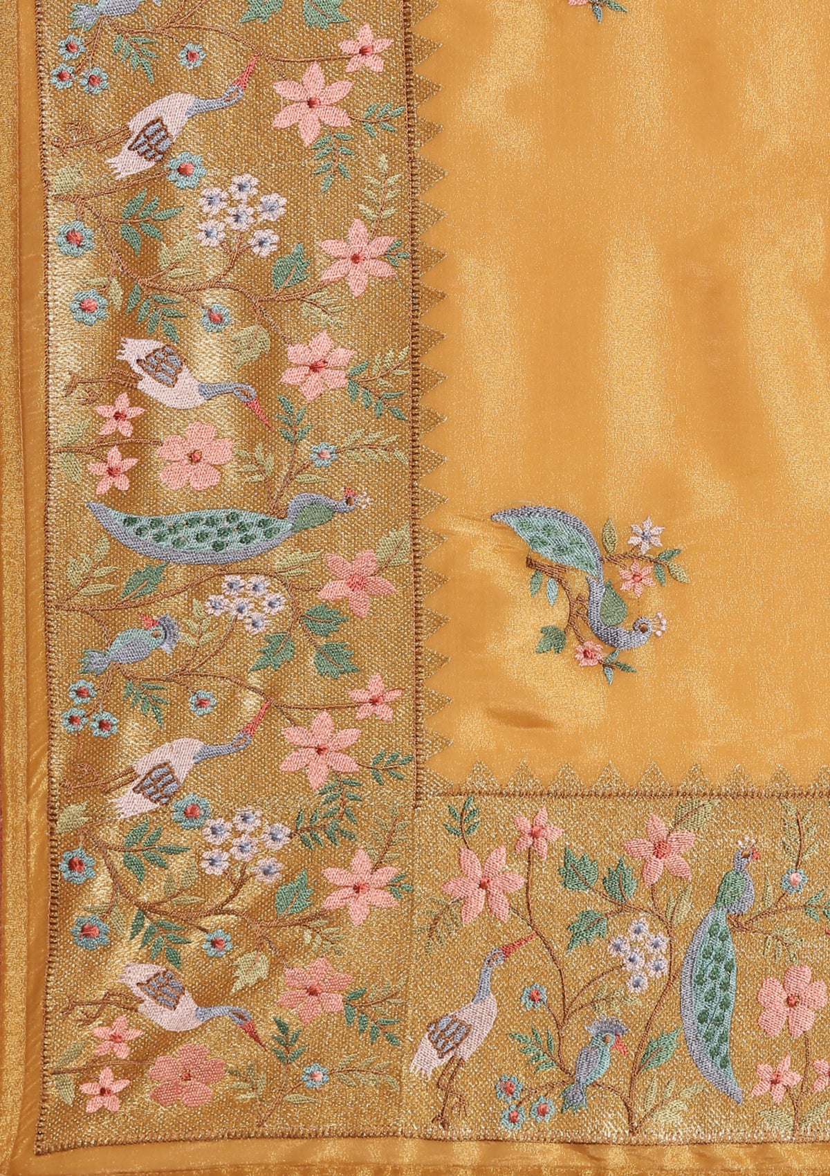 Amber Gold Nature InspiRed Embroiderd Tissue Saree - Taashi