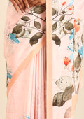 Pastel Pink Multicolor Watercolor Floral Printed Crepe Saree - Taashi