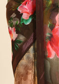 Chocolate Brown Multicolor Floral Digital Printed Georgette Saree - Taashi