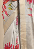 Grey Floral Printed Tussar Saree - Taashi