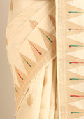 Cream Traditional Zari Woven Tussar Saree - Taashi