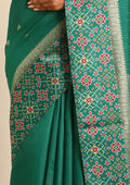 Emerald Green Ikat Pattern And Tradition Pattern Woven Tussar Saree - Taashi