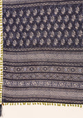 Navy Blue Batik Floral Butta Printed Cotton Saree - Taashi