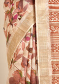 Cream Watercolor Floral Printed Tussar Saree - Taashi