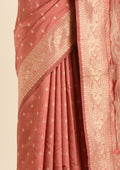 Dusty Dark Peach Traditional Pattern Woven Tussar Saree - Taashi