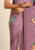 Purple Floral Digital Printed Crepe Saree - Taashi
