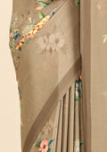 Beige Floral Digital Printed Crepe Saree - Taashi