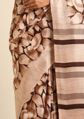 Chocolate Brown Floral Printed Art Tussar Matka Silk Saree - Taashi