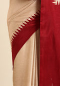 Beige Maroon Temple Bordered Digital Printed Tussar Saree - Taashi