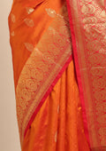 Rust Orange Paisley Butta Pattern Woven Kanjivaram Silk Saree - Taashi