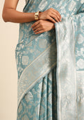 Powder Blue Jaal Woven Tussar Saree - Taashi