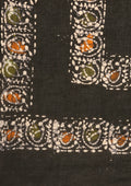 Olive Green And Black Batik Printed Cotton Saree - Taashi