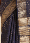 Dark Blue Traditional Zari Butta Woven Tussar Saree - Taashi