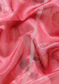 Pink Zari Woven And Floral Printed Organza Saree - Taashi