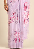 Pastel Lavender Watercolor Floral Printed Georgette Saree - Taashi