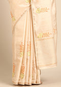 Cream Fancy Embroidery Tussar Saree - Taashi