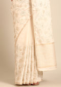 Cream Fancy Embroidery Tussar Saree - Taashi