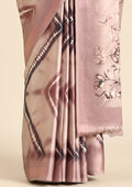Dusty Pink Zigzag Leheriya Printed Satin Saree - Taashi