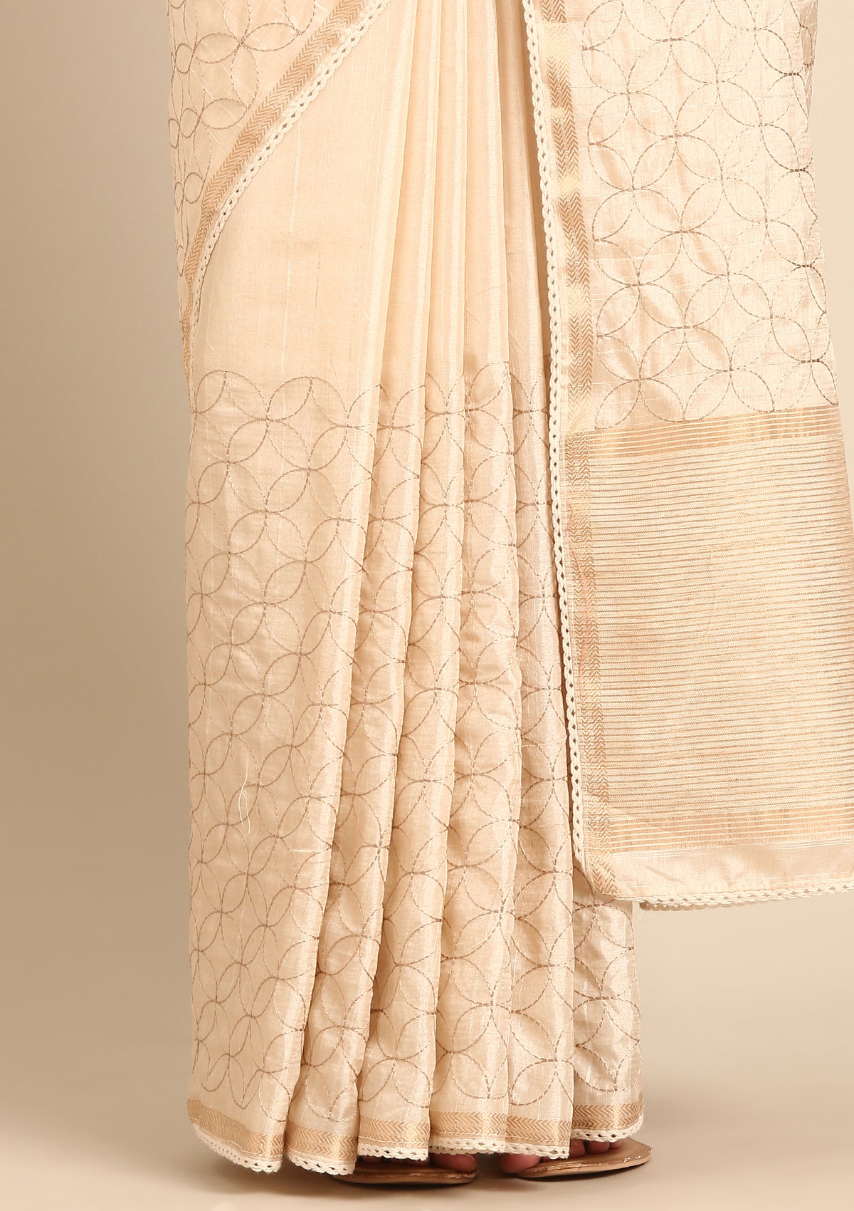 Cream Fancy Embroidery Tussar Saree - Taashi
