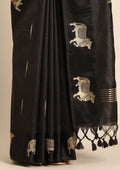 Black Jacquard Pattern Placement Tussar Saree - Taashi