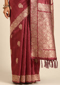 Maroon Floral Butta Pattern Tussar Saree - Taashi