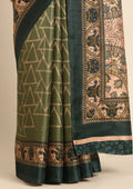 Dark Green Geometric Printed Tussar Saree - Taashi