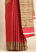 Dusty Pink Temple Border Printed Tussar Saree - Taashi