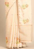Cream Fancy Embroidery Tussar Saree - Taashi