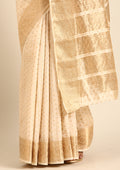 Cream Traditional Zari Butta Woven Tussar Saree - Taashi