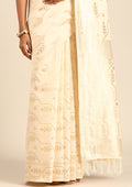 Cream Geometric Floral Woven Tussar Saree - Taashi