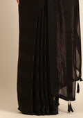 Black Striped Chiffon Saree - Taashi