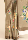 Beige Floral Digital Printed Crepe Saree - Taashi