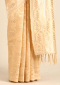 Beige Geometric Floral Woven Tussar Saree - Taashi
