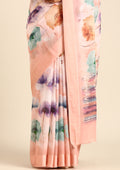 Pastel Peach Watercolor Floral Printed Georgette Saree - Taashi