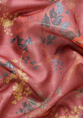Dusty Pink Floral, Flamingo Printed And Zari Stripes Tussar Saree - Taashi