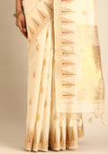 Cream Traditional Zari Woven Tussar Saree - Taashi