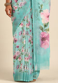 Sky Blue Floral Printed Georgette Saree - Taashi
