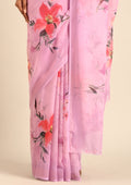 Dusty Pink Multicolor Floral Printed Georgette Saree - Taashi